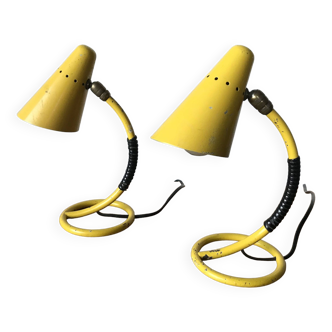 Paire de lampes de chevets jaunes années 50.