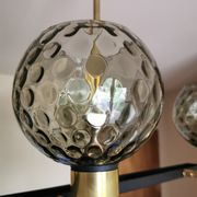 Vintage metal painted chandelier, brass and glass.