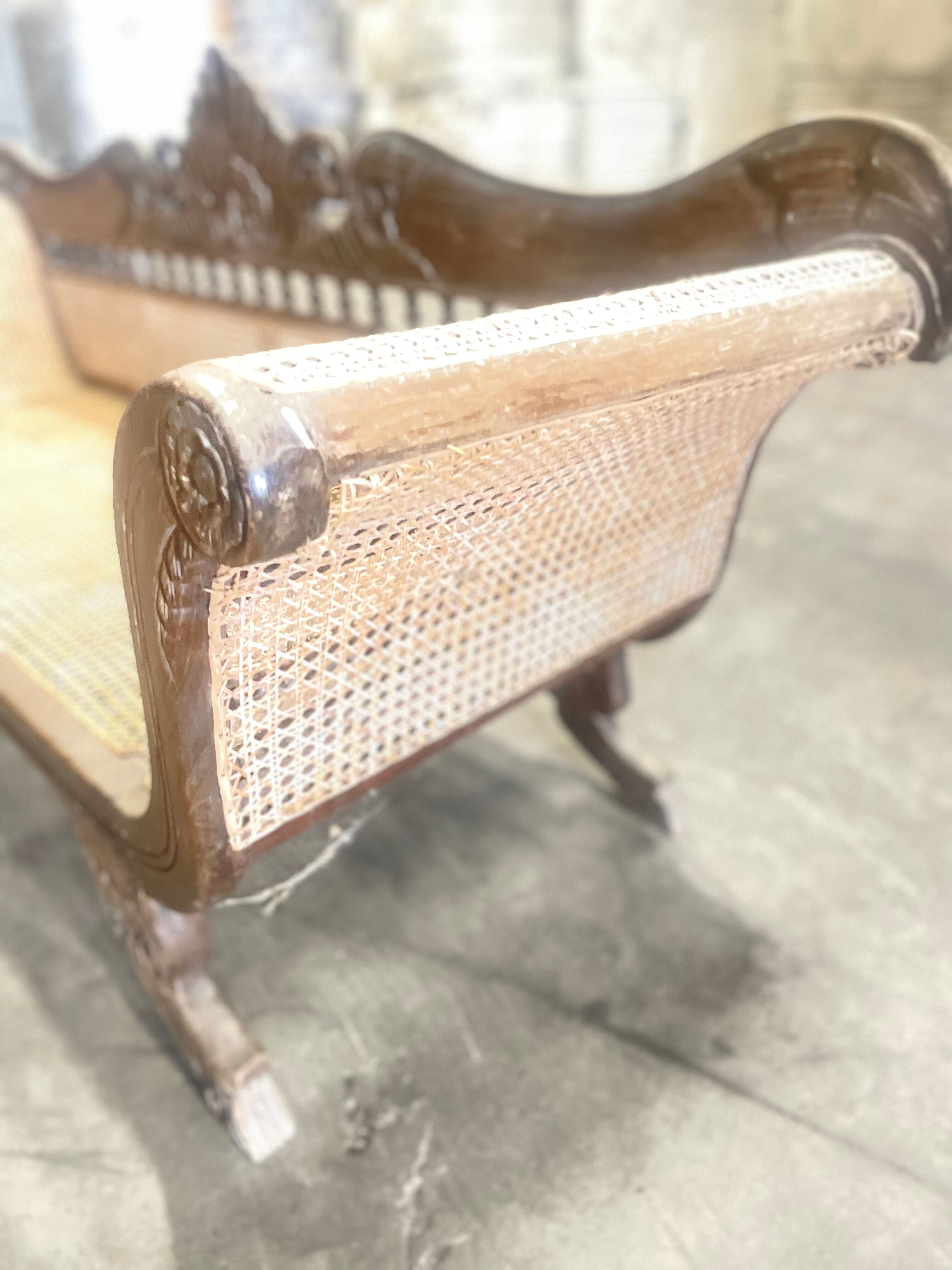 Antique rattan bench