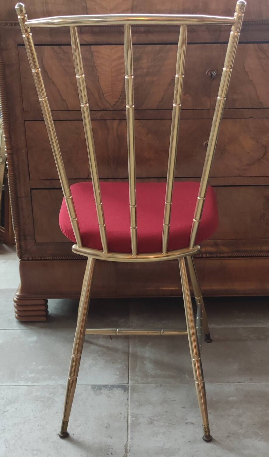 Chaise vintage design métal doré décor bambou
