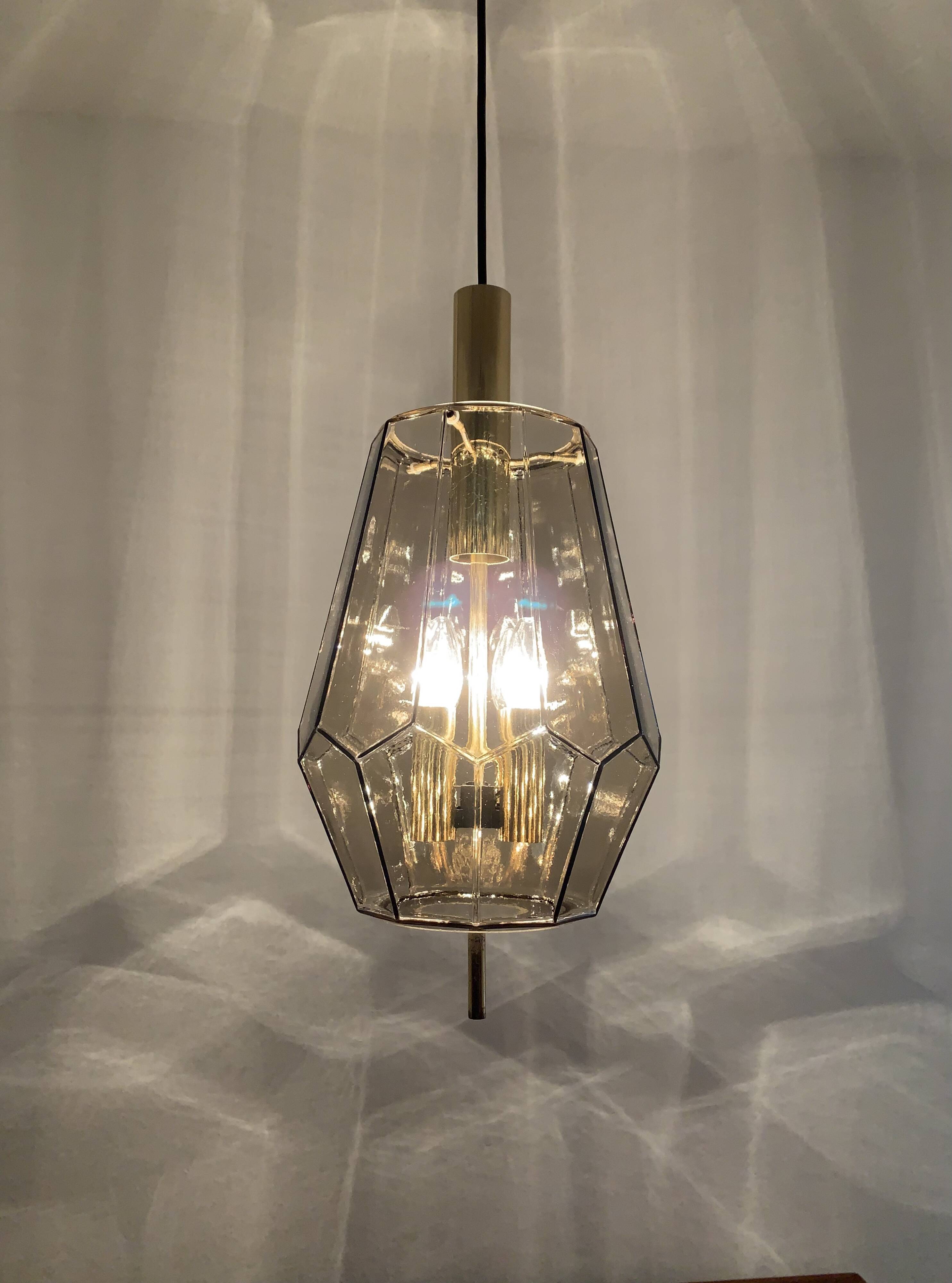 Set of 2 Smoked Glass Pendant Lamps by Glashütte Limburg