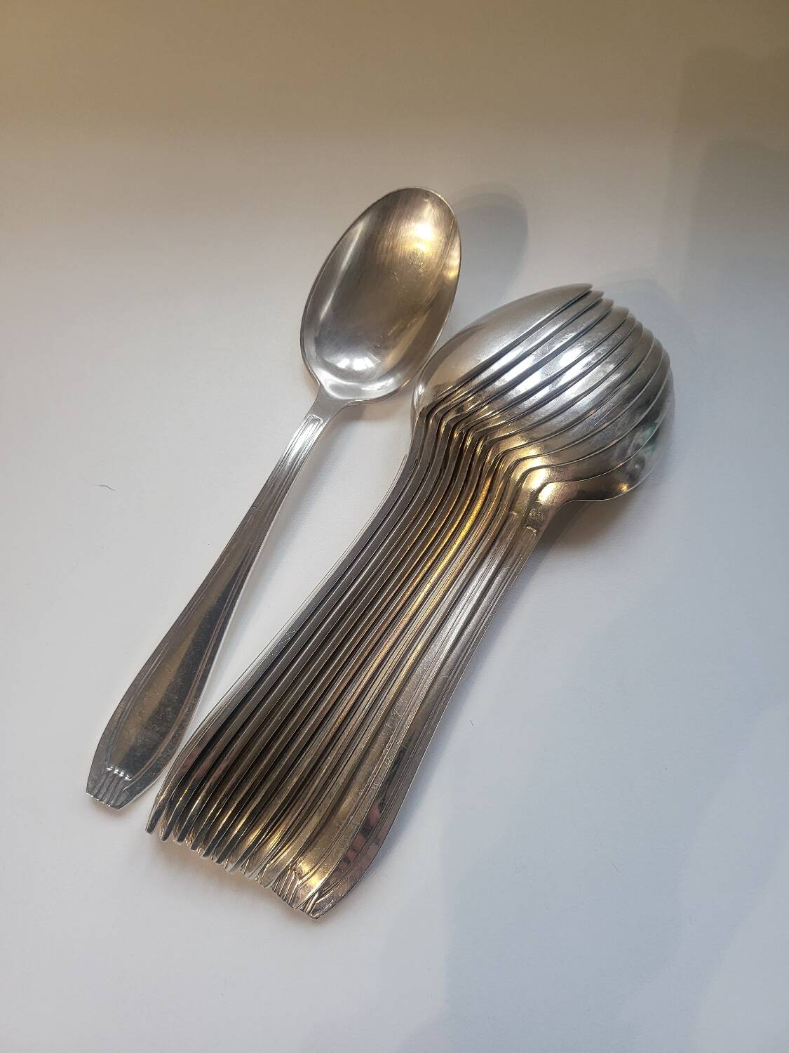 12 manufrance white metal table spoons