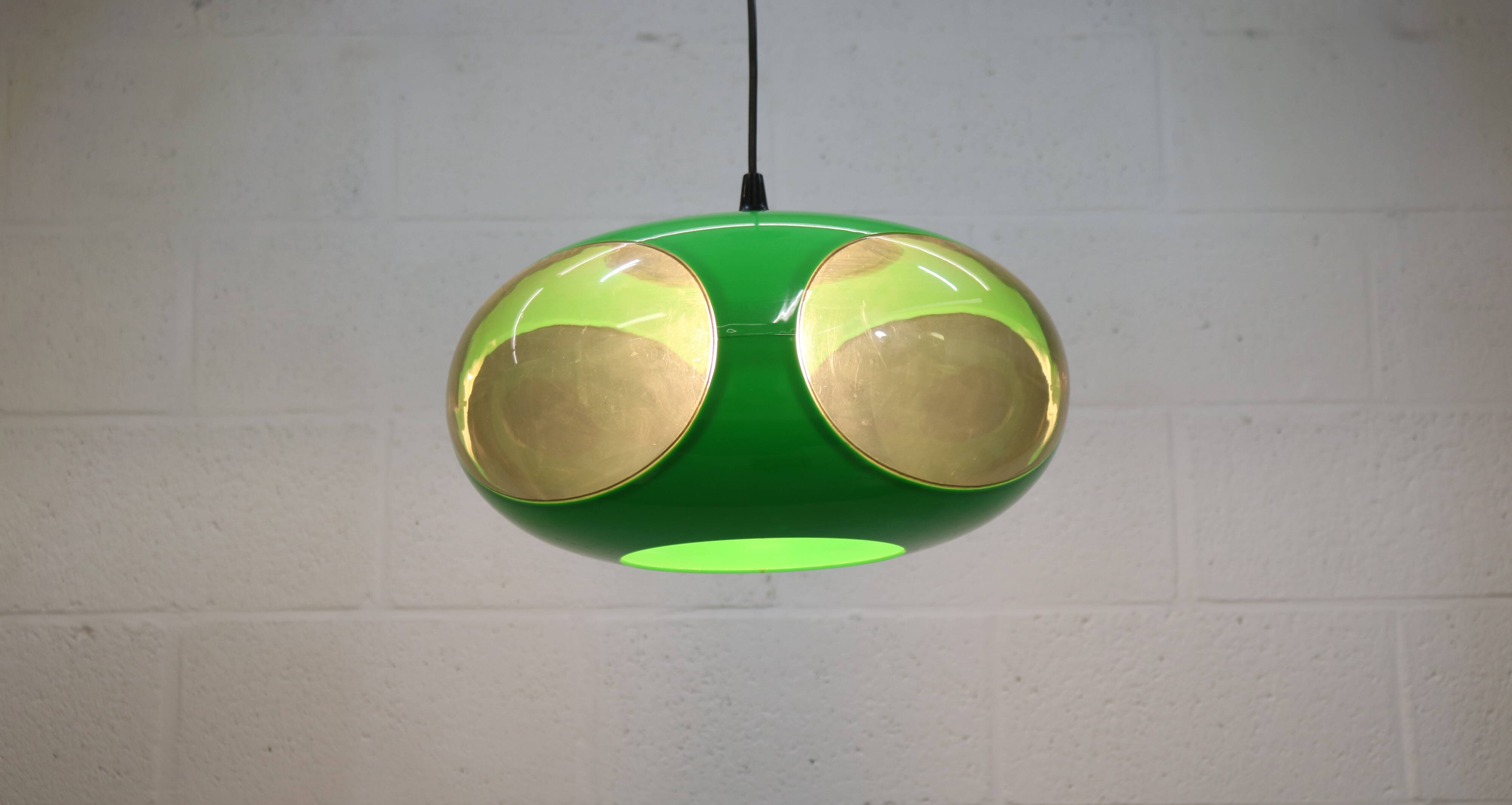 Bug-eyed space age green ceiling lamp: massive Belgian UFO light, 1970s.