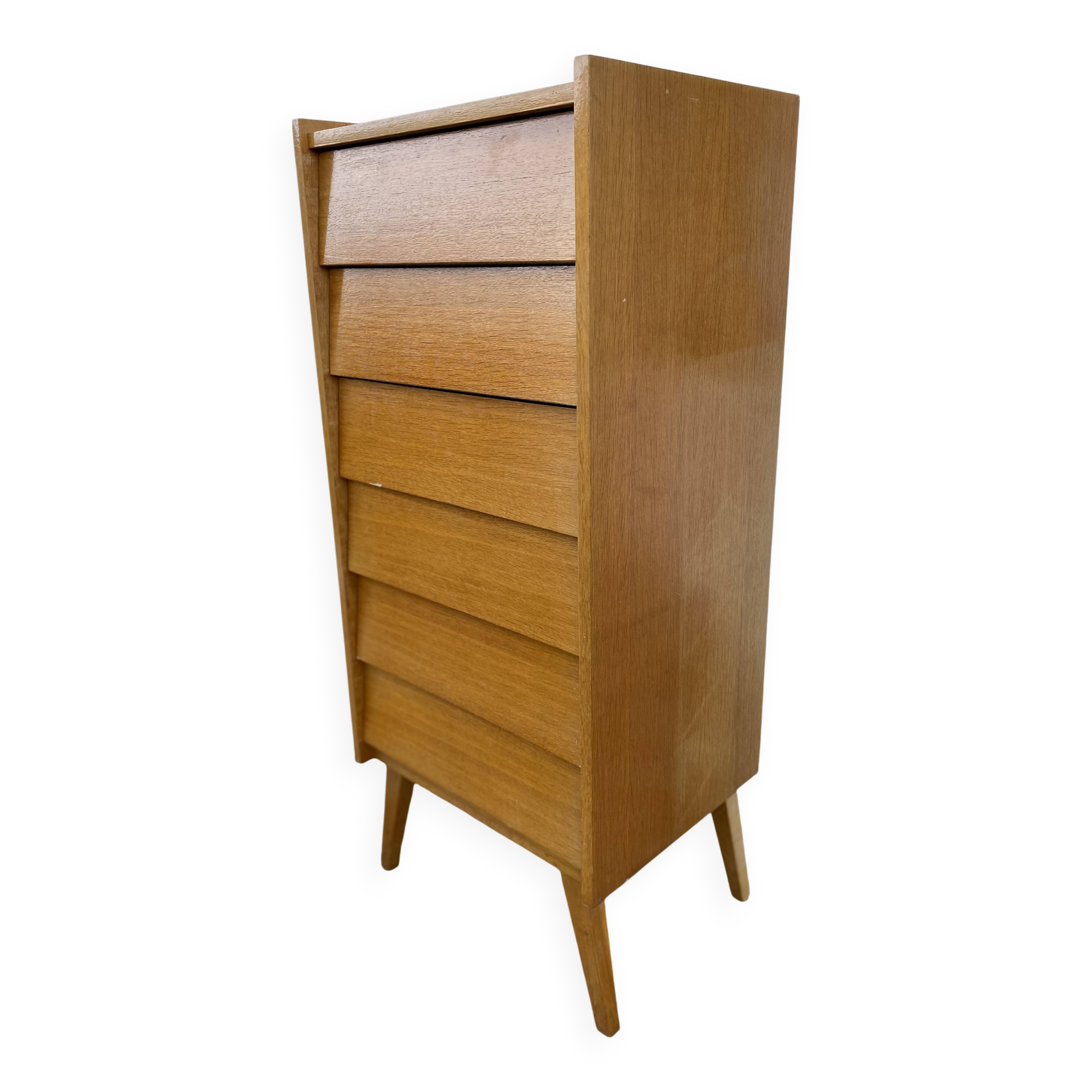 Vintage 1960s chest of drawers with compass legs and 6 slanted drawers