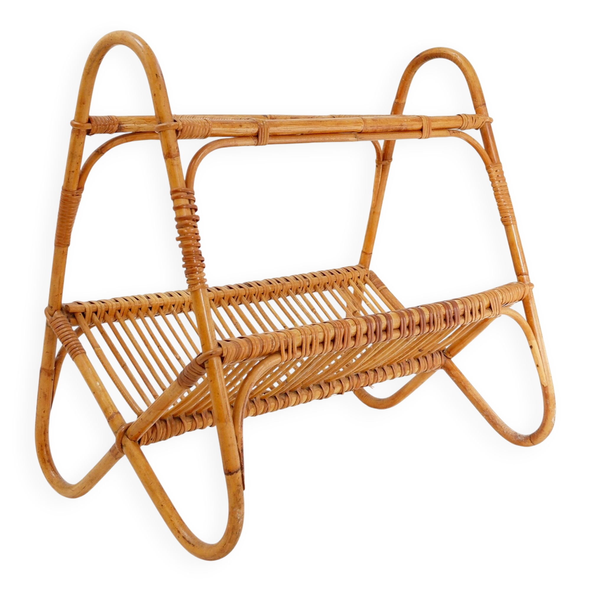 Vintage rattan magazine rack, Netherlands, 1960s