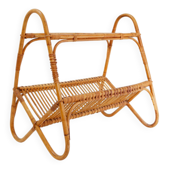 Vintage rattan magazine rack, Netherlands, 1960s
