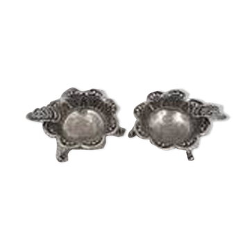 2 solid silver ashtrays, Brazil, 2 pieces of 1000 Reis 1859 + 1860.