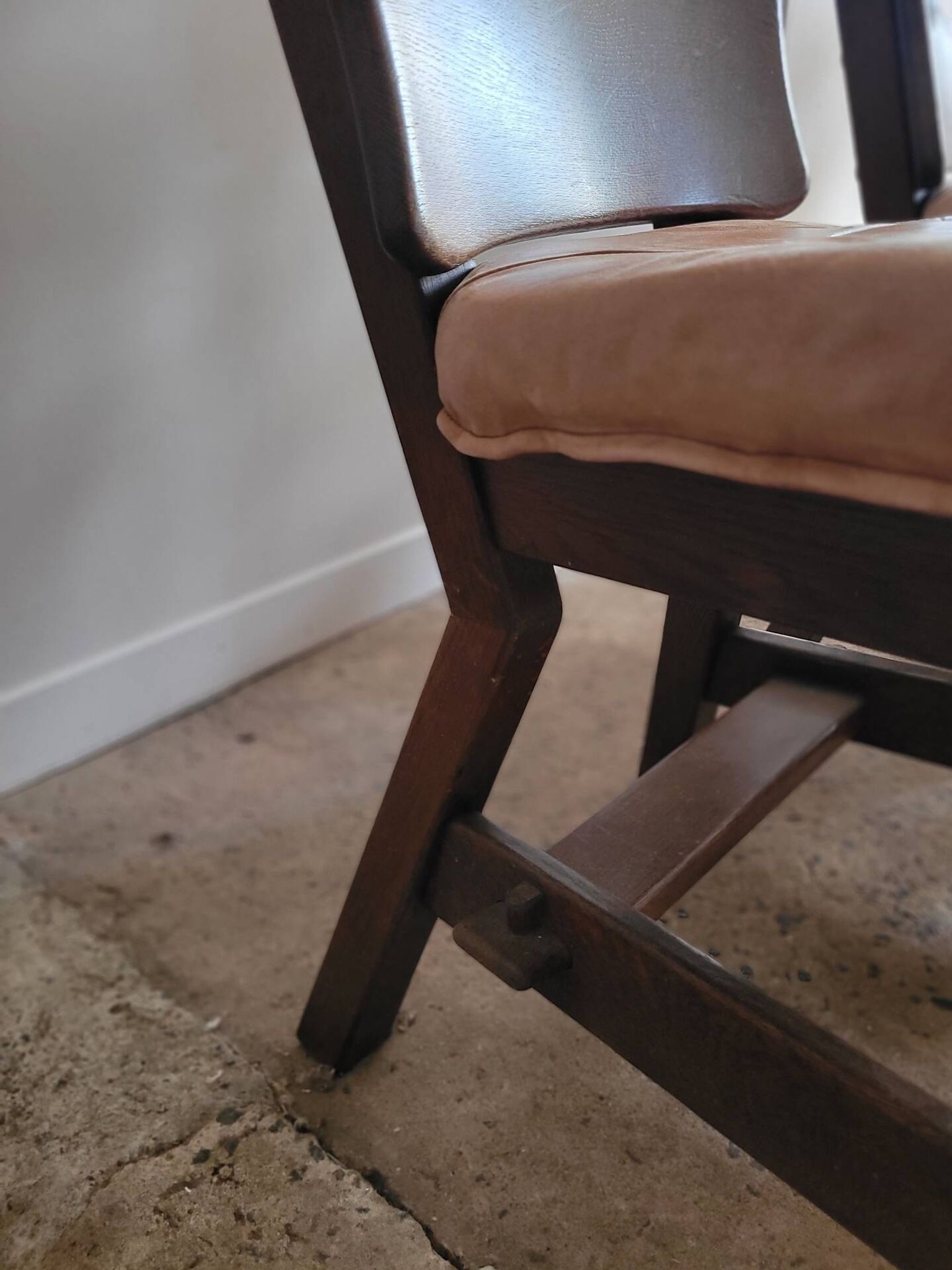 Set of 4 brutalist wooden chairs