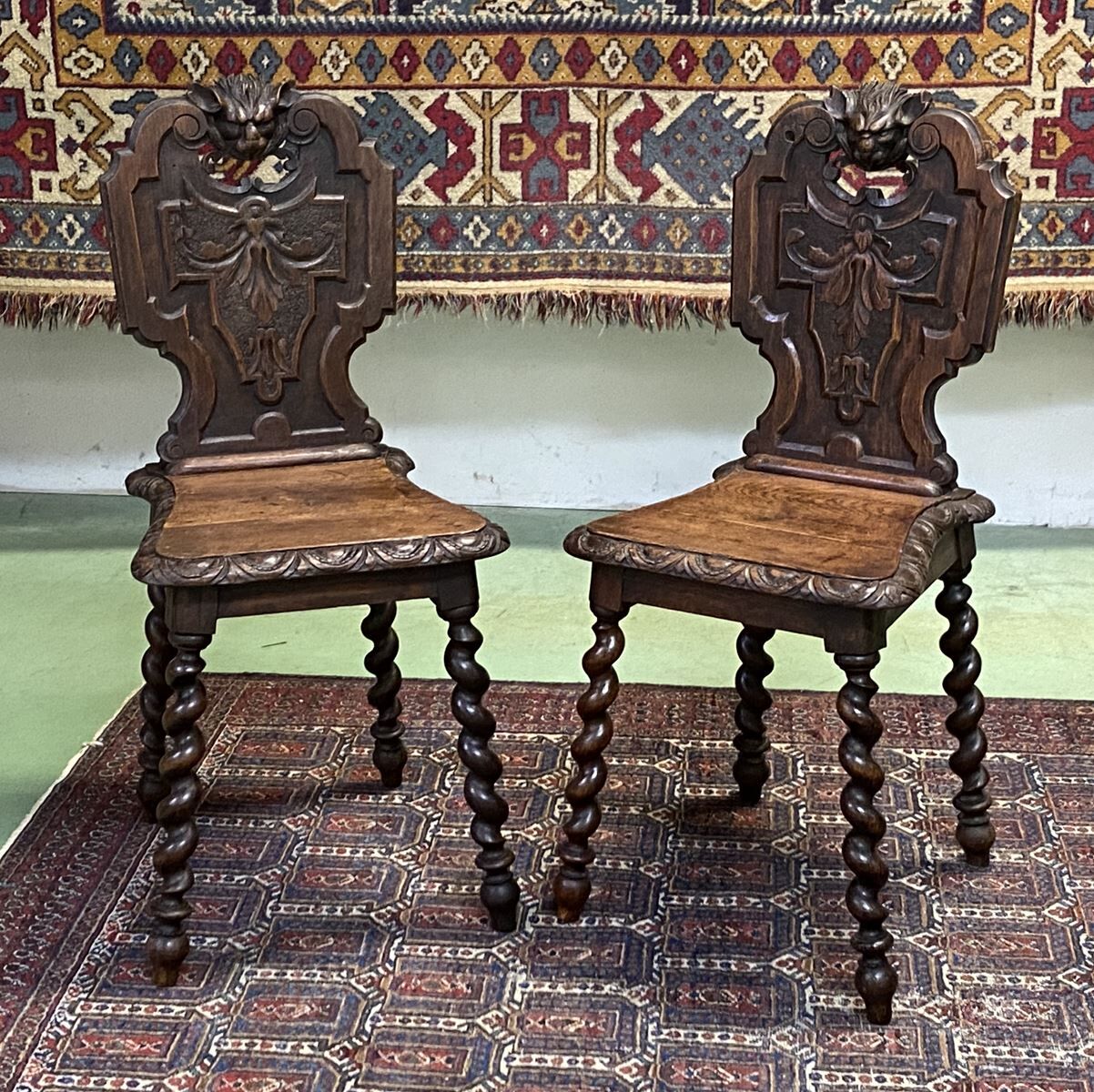 Pair of low 19th oak chairs