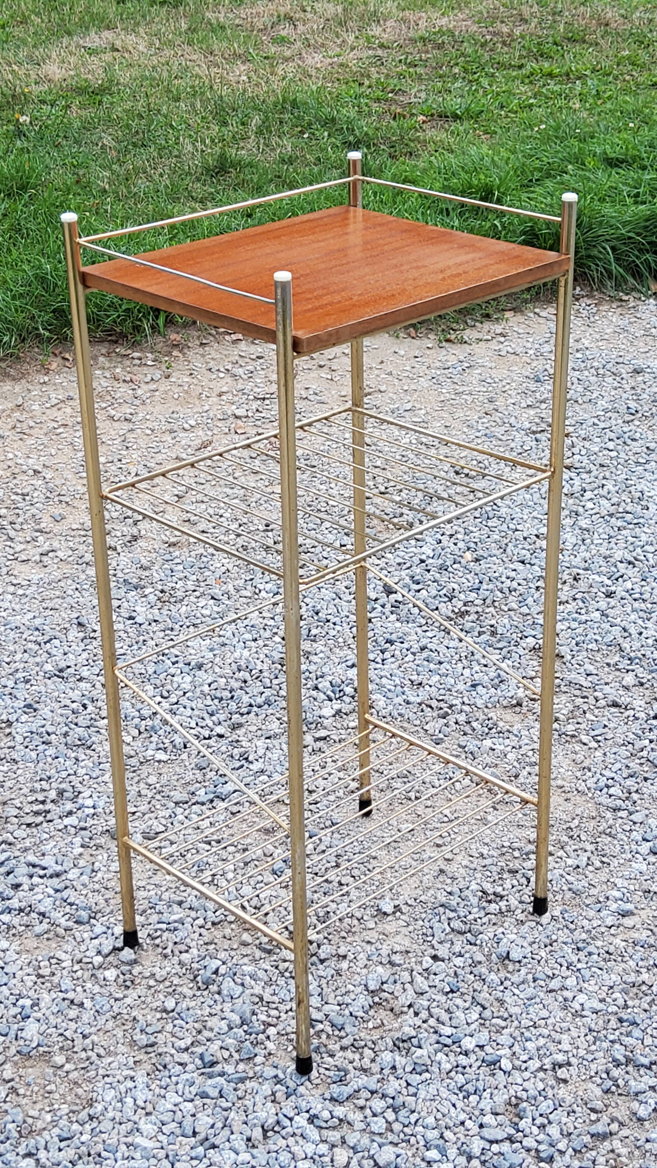 Bedside table from the 50s in gold metal and blond mahogany