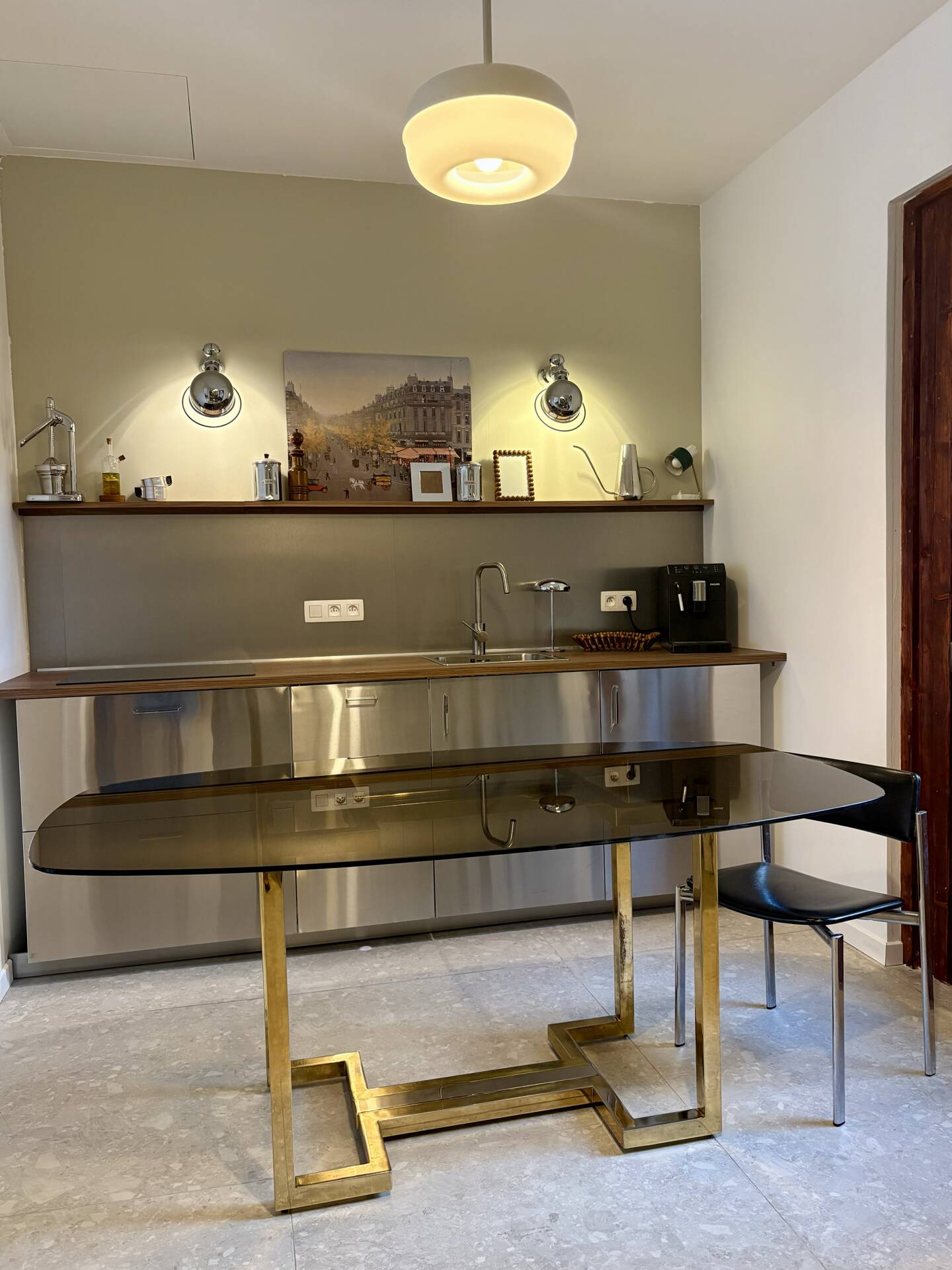Belgo dining table chrome 1970s smoked glass