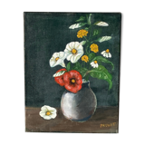 Huile sur toile motif vase et fleurs