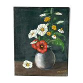 Oil on canvas pattern vase and flowers