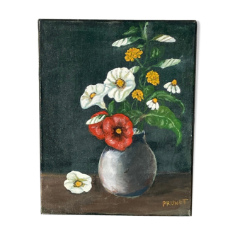 Huile sur toile motif vase et fleurs