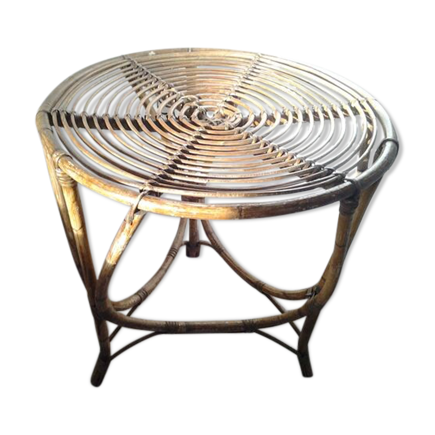 Vintage rattan tripod table