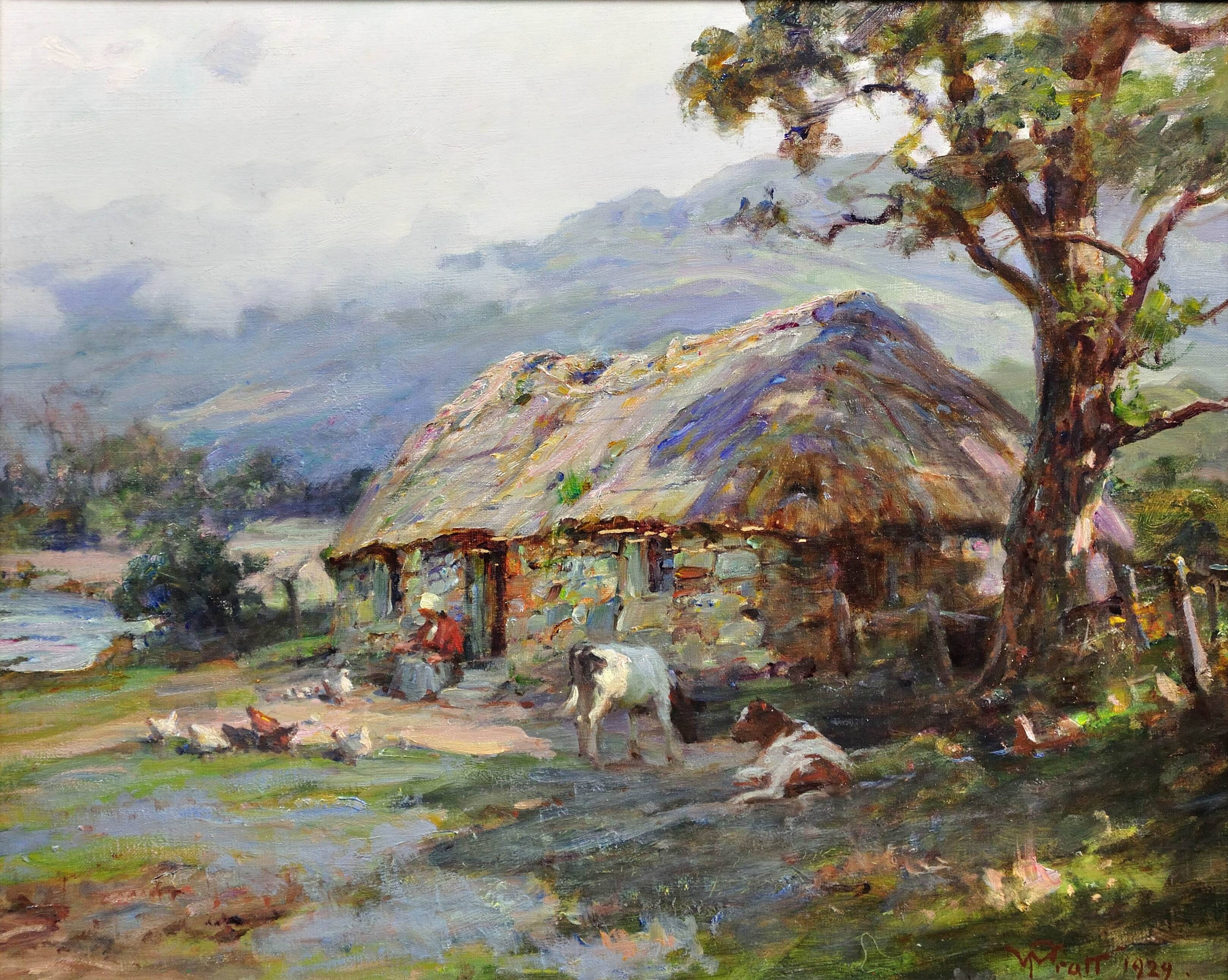 William Pratt 1855-1936.Crofters Scottish Highlands 1929 Oil On Canvas. Framed