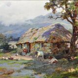 William Pratt 1855-1936.Crofters Scottish Highlands 1929 Oil On Canvas. Framed