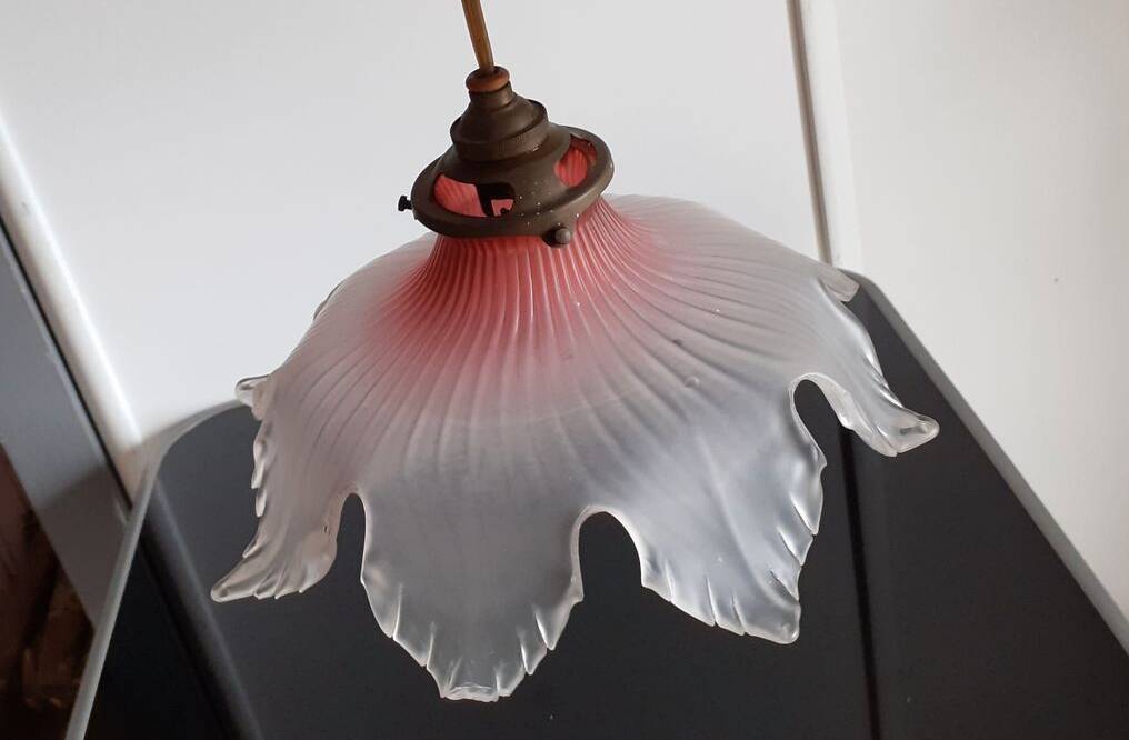 Old transparent and pink glass pendant light