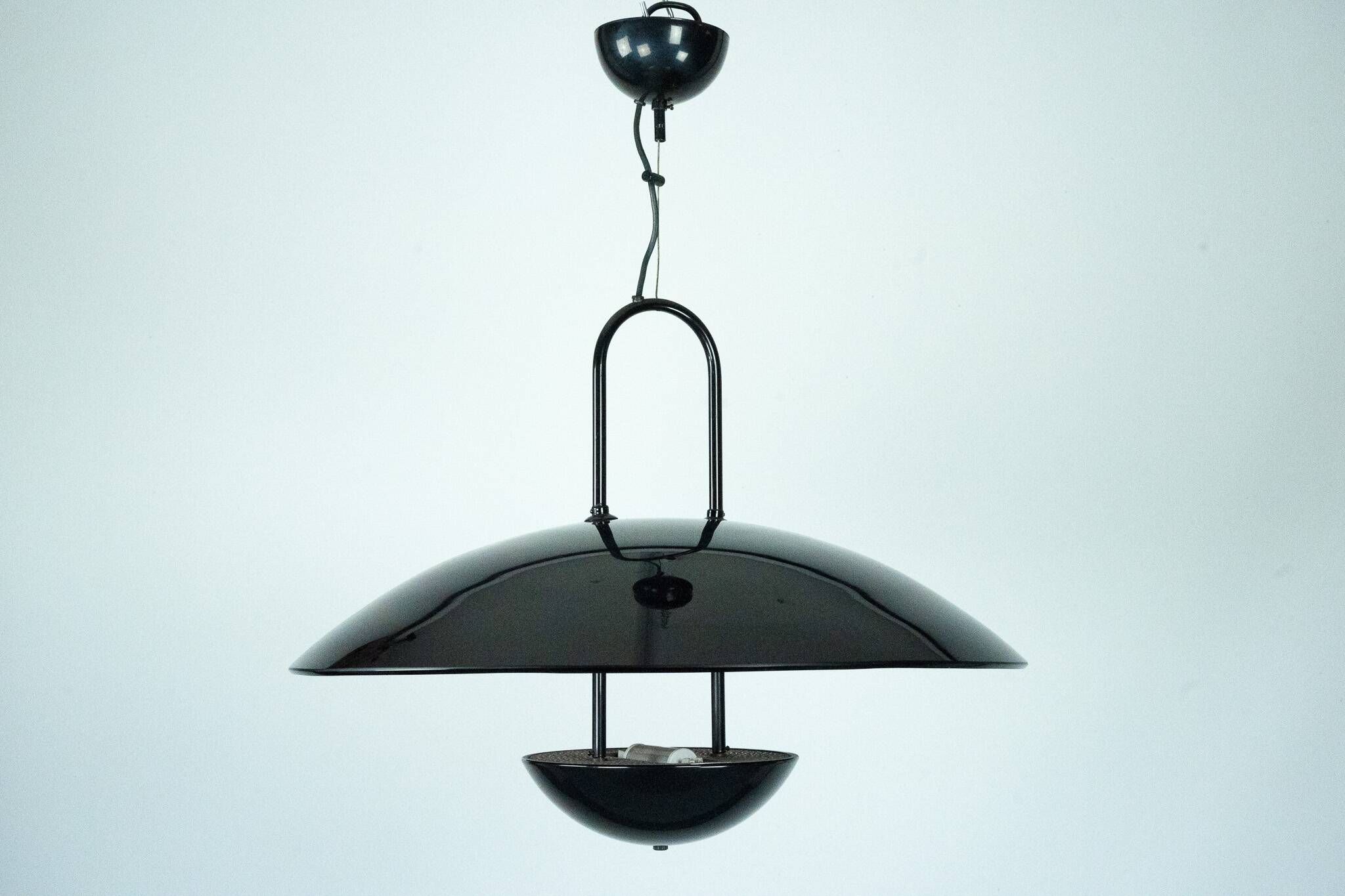 Vintage 1990s Black Pendant Lamp with Glass Top Shade. Italy