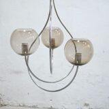Vintage chandelier in chromed metal and smoked glass