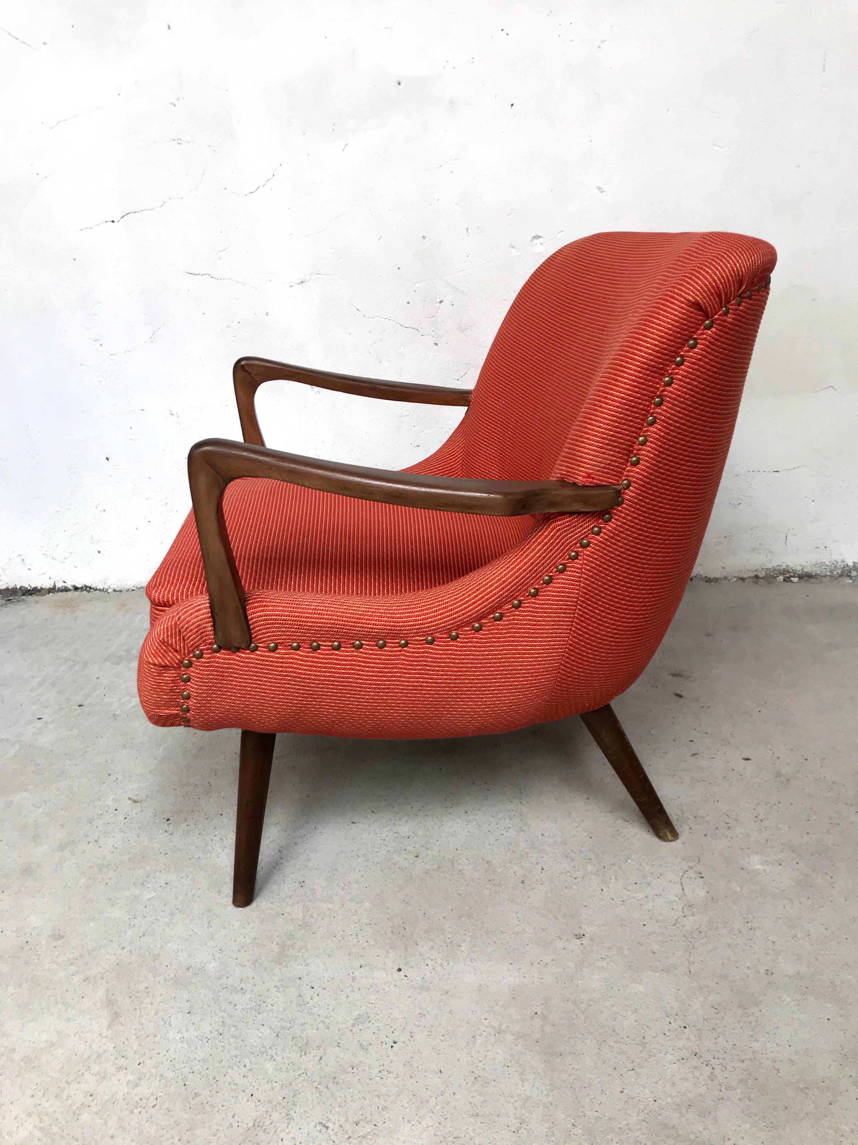 Orange-pink art deco armchair 1930s/40s