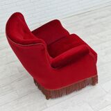 Fauteuil vintage danois en velours rouge cerise, 1960