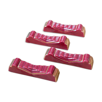 4 red and gold art deco ceramic knife holders