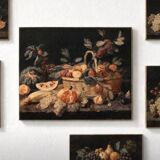 Small still life painting on a black background.