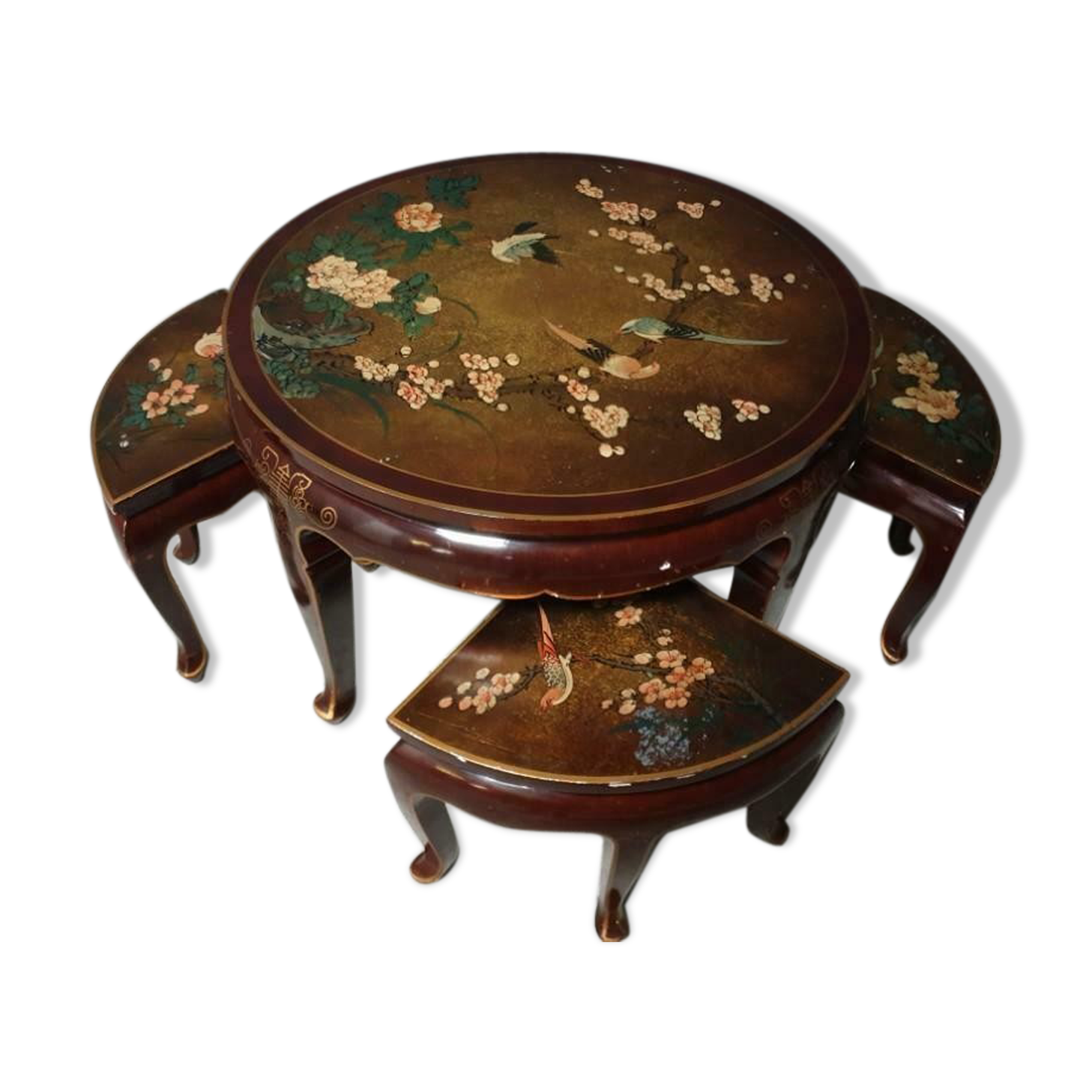 Antique Japanese coffee table with stools