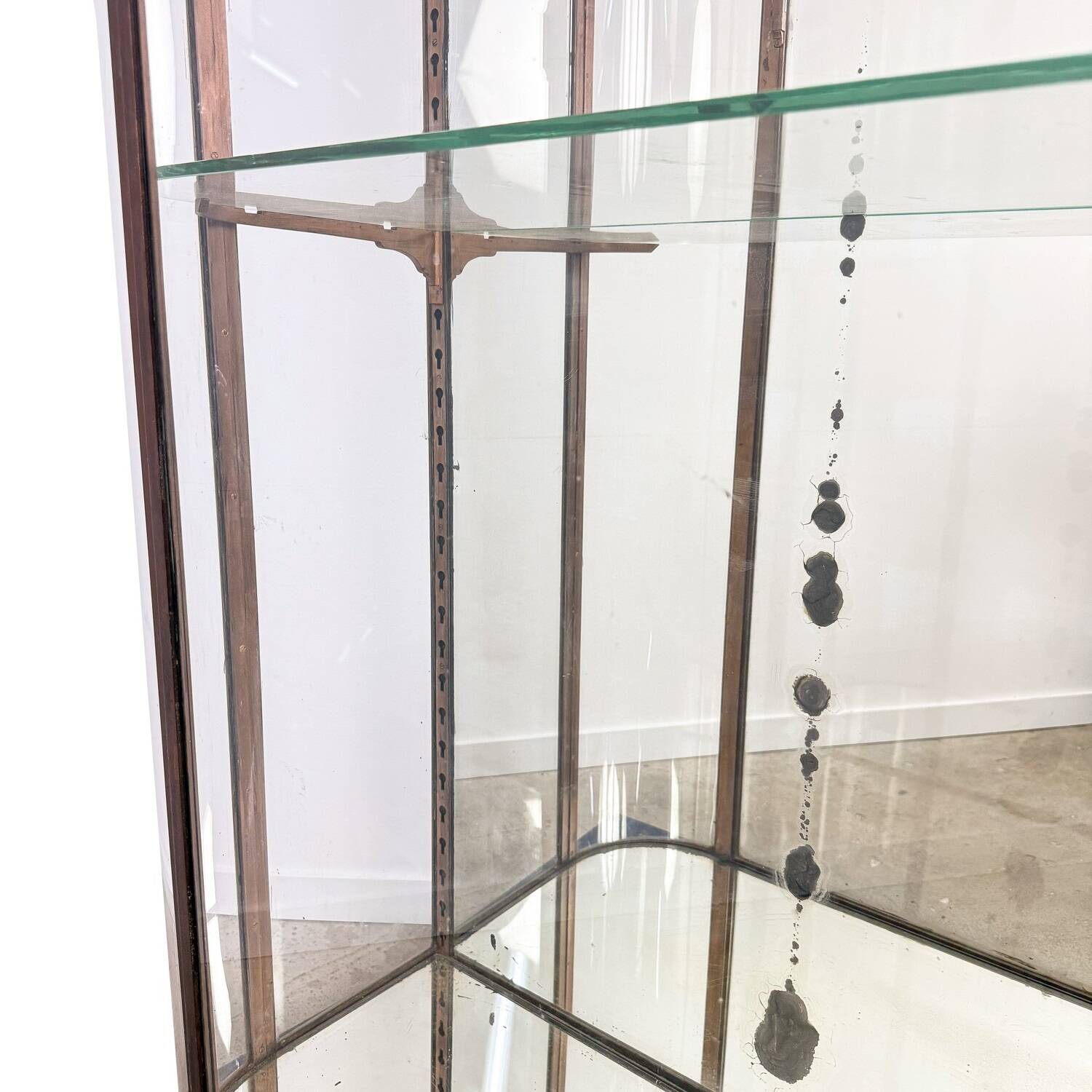 Large Antique Museum Display Cabinet with Curved Glass