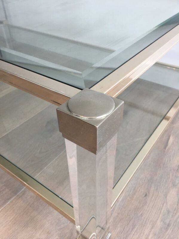 Large coffee table in plexiglass and chrome