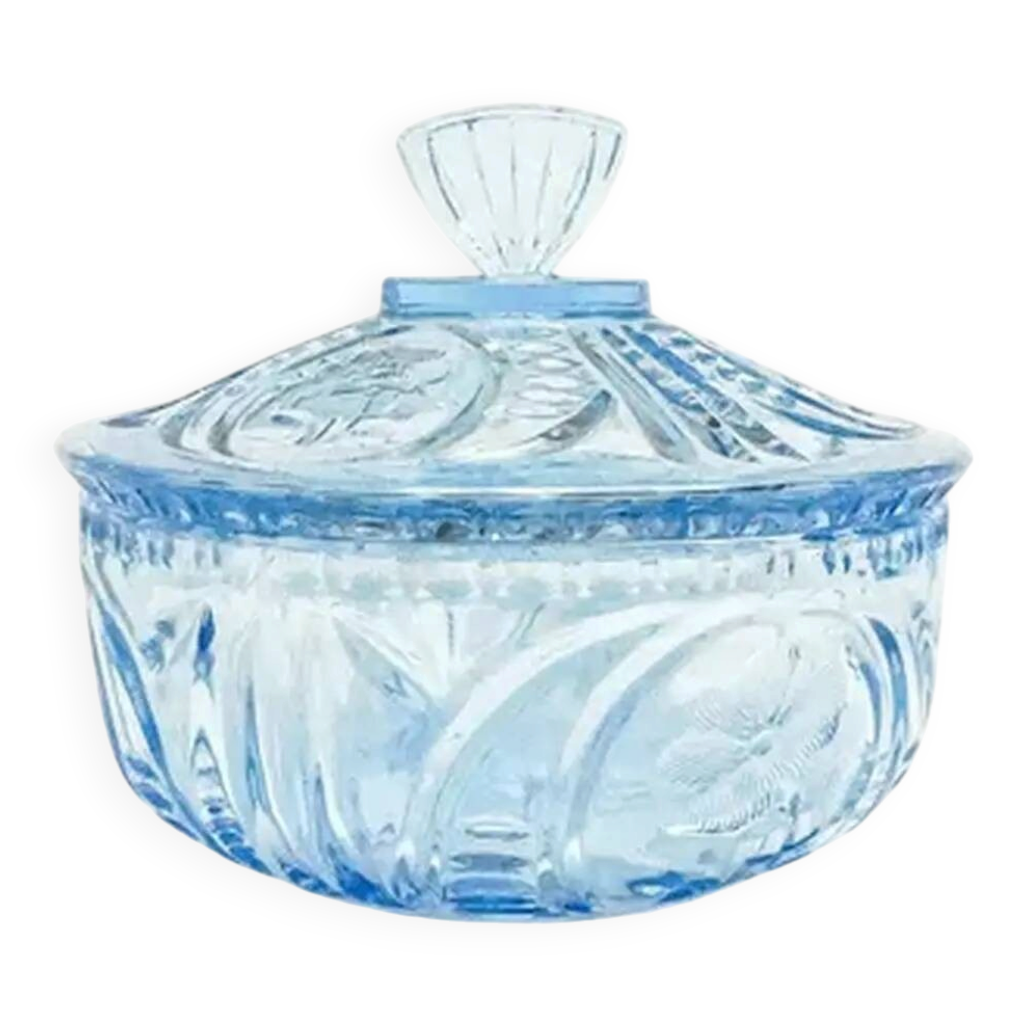 Art Deco bonbonniere, turquoise pressed glass, Germany, 1950s