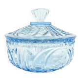 Art Deco bonbonniere, turquoise pressed glass, Germany, 1950s