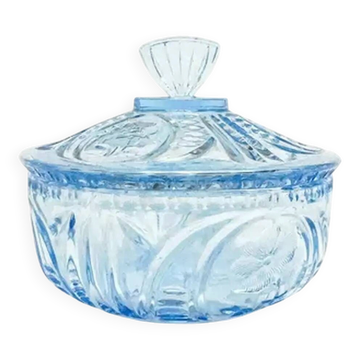 Art Deco bonbonniere, turquoise pressed glass, Germany, 1950s