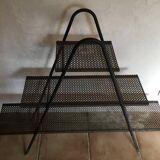 Black lacquered perforated sheet metal display shelves from the 50s