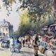 Painting "Bouquiniste - Quais de Seine" Paris Watercolor circa 1950 signed + frame