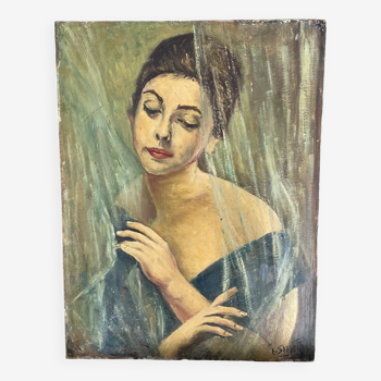 Portrait de femme. 1965. Huile sur panneau. 62x45.