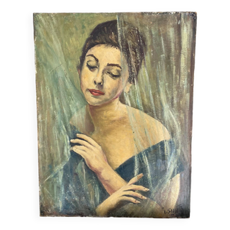 Portrait de femme. 1965. Huile sur panneau. 62x45.