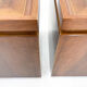 Set of walnut veneer side or night tables with brass detail, Italy 1950s