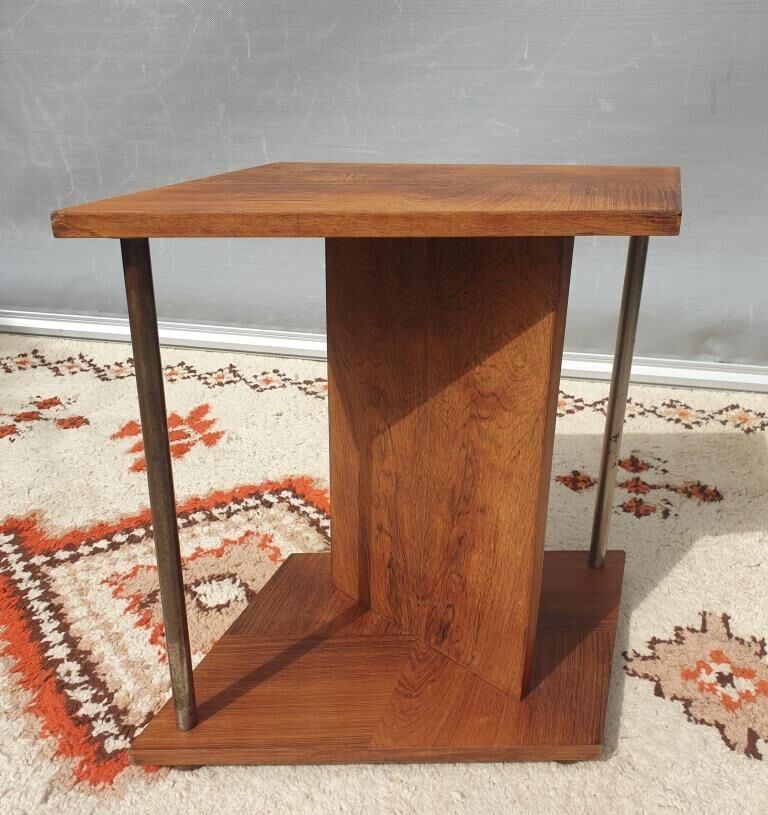 Modernist side table Art Deco Walnut and chromed steel