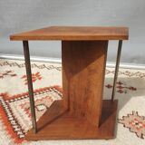 Modernist side table Art Deco Walnut and chromed steel