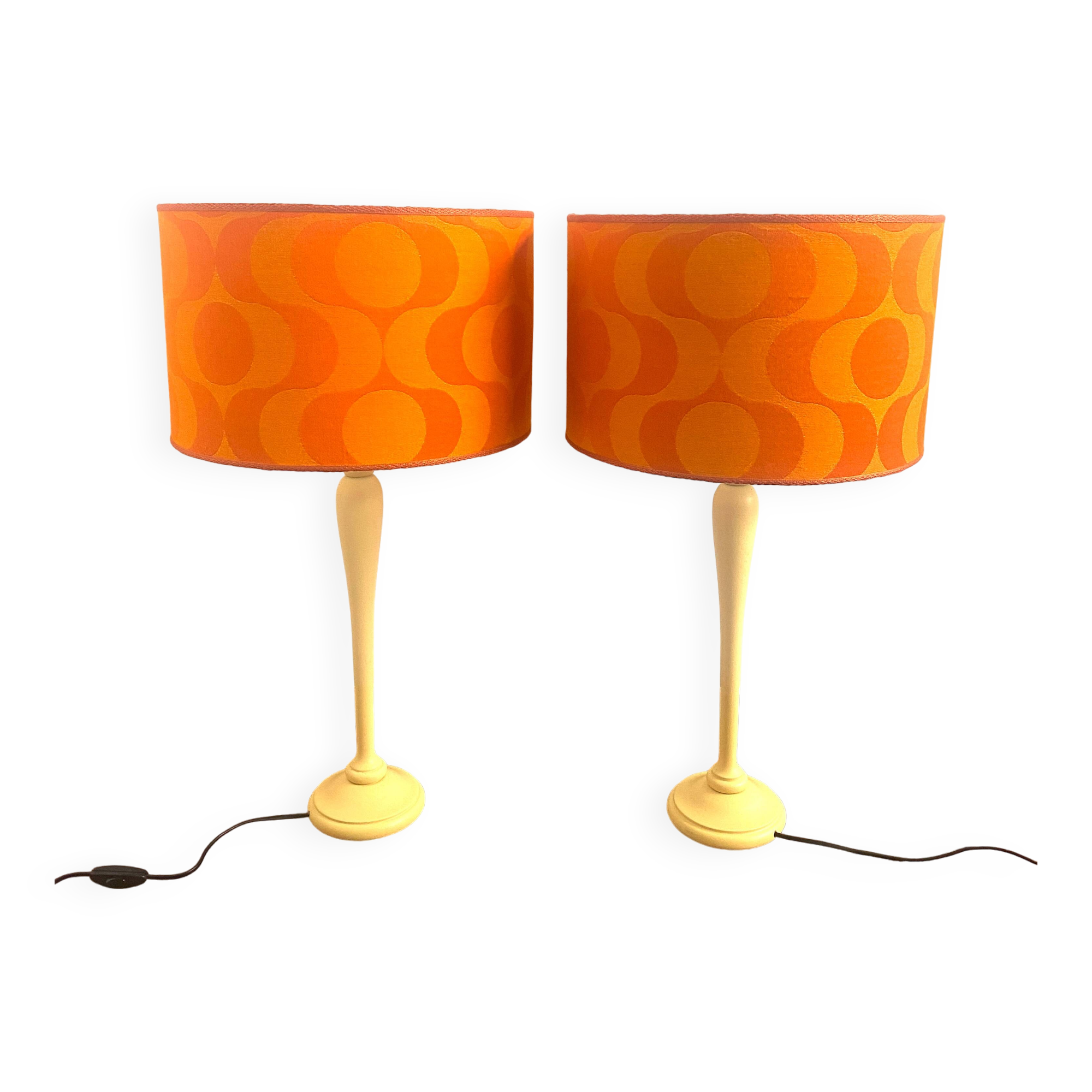 Pair of vintage upcycled lamps - upcycling - Orange pop