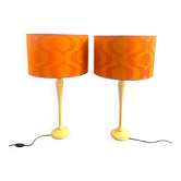 Pair of vintage upcycled lamps - upcycling - Orange pop