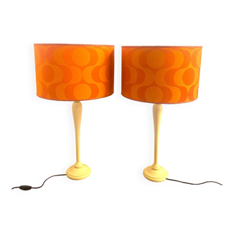 Pair of vintage upcycled lamps - upcycling - Orange pop