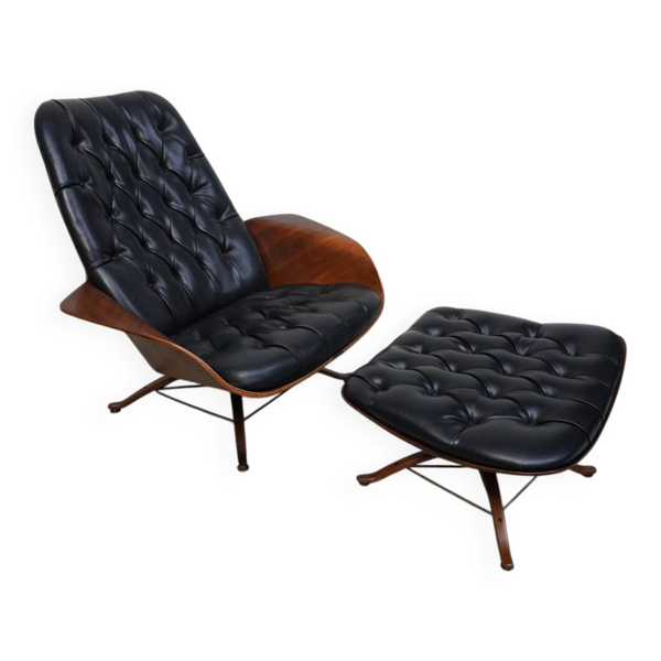 George Mulhauser Monsieur Chaise avec Ottoman pour Plycraft, États-Unis, années 1960.