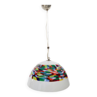 White and Colored Blown Glass and Chrome-Plated Metal Pendant by La Murrina