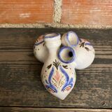 Antique vase with 3 soliflores, chiseled & painted ceramic, vintage