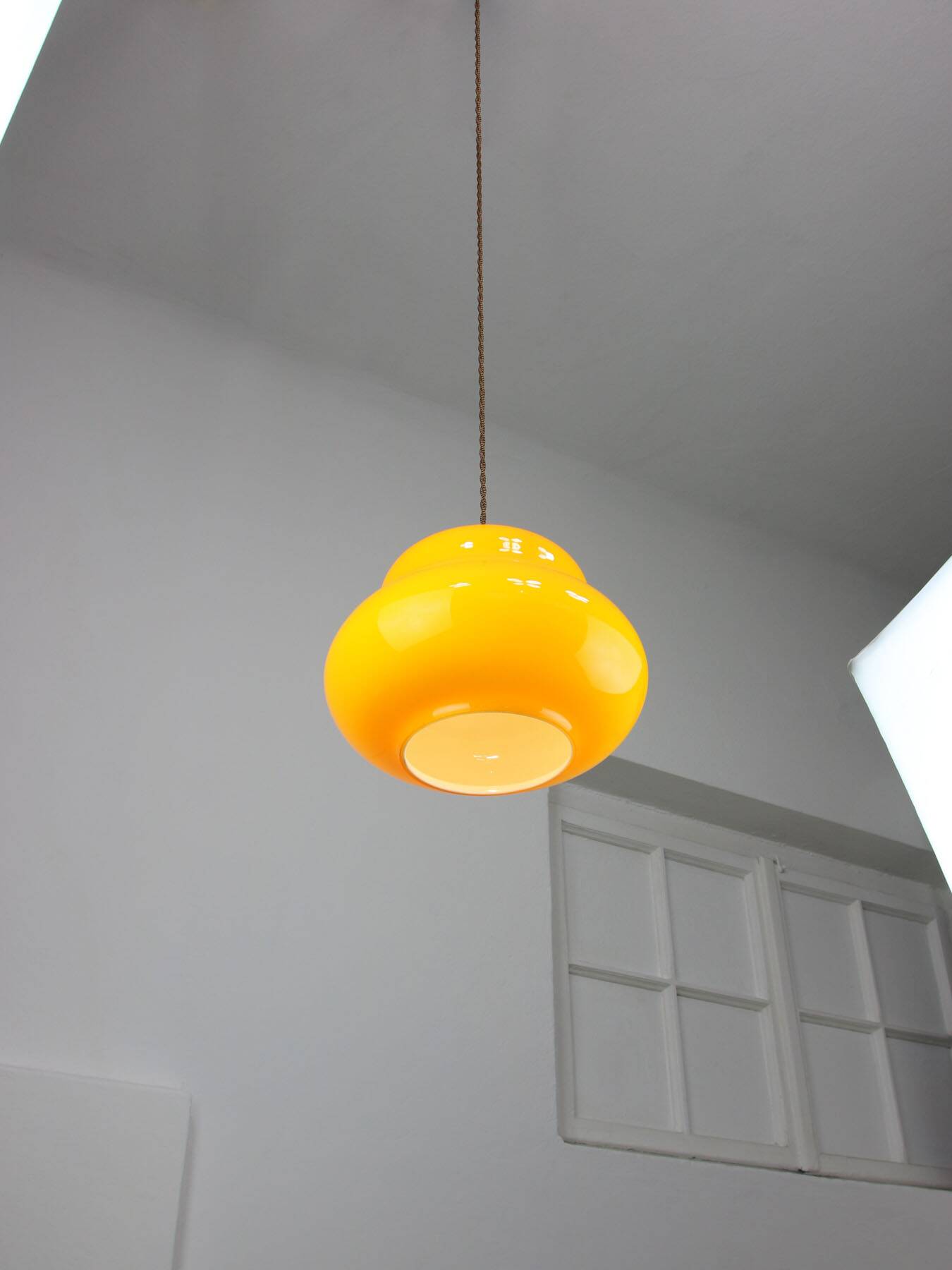 Mid-Century Italian Yellow Glass and Brass Pendant Lamp