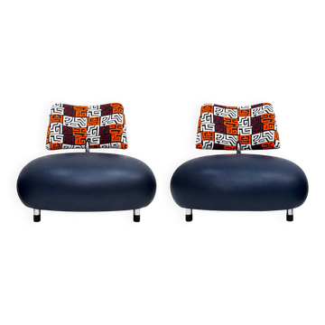Pallone Armchairs by Roy de Scheemaker, Leather & Fabric, 1989
