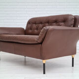 Danish 2-seater sofa, original brown leather, 70s